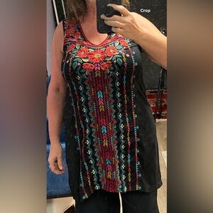 Embroidered Black Johnny Was Sleeveless Top/dress